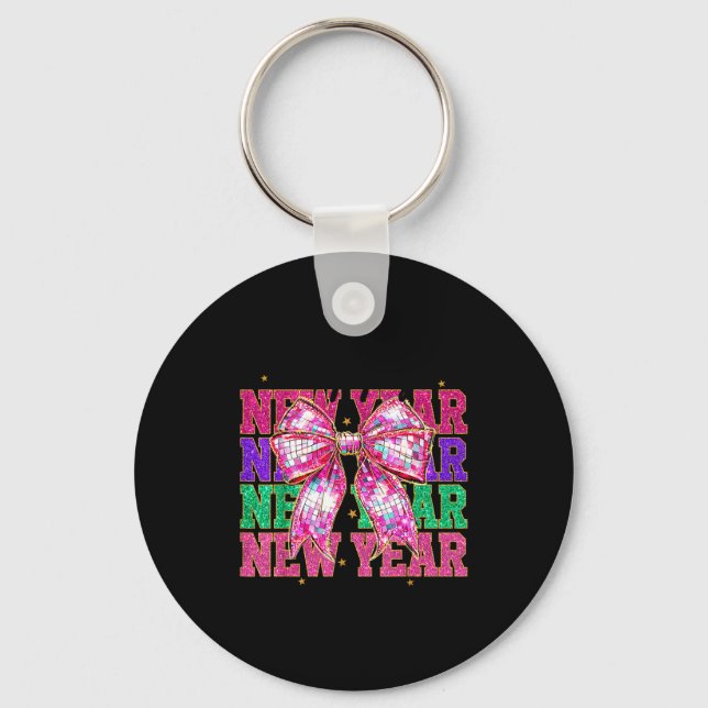 Porte-clés Happy New Year 2026 Nk Coquette Bow Disco Ball Cou (Recto)