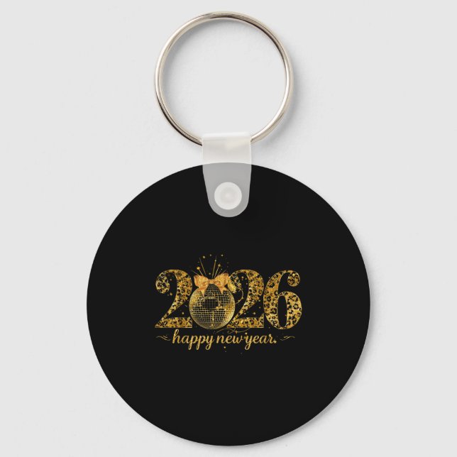 Porte-clés Happy New Year Cute Gold Disco Ball Bow New Year's (Recto)