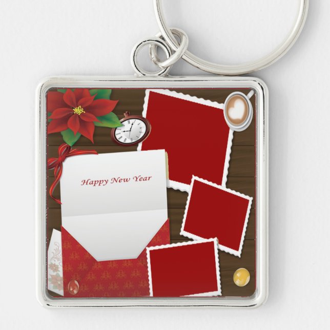 Porte-clés Happy New Year with Holly Add Photos de Keychain (Devant)
