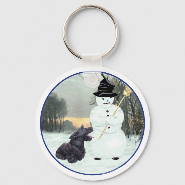 Porte-clés Happy Scottish Terrier & Snowman (Recto)