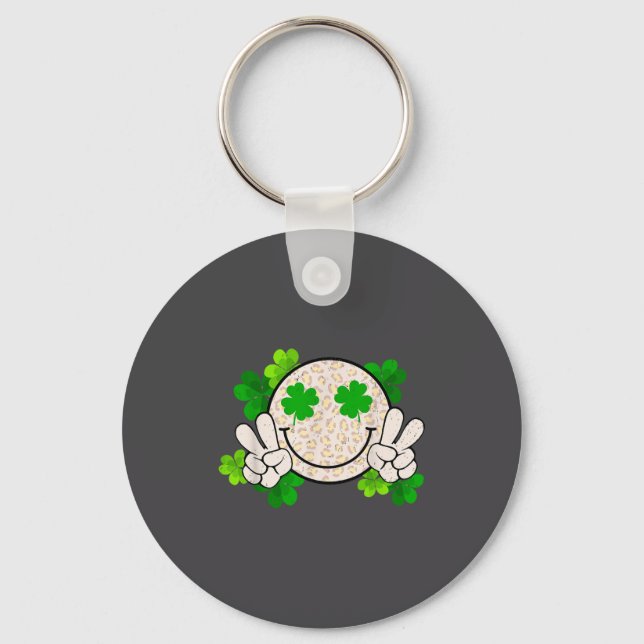 Porte-clés Happy St Patrick's Day Leopard Smile Face Irish Sh (Recto)