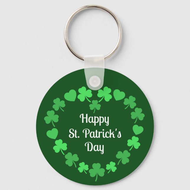 Porte-clés Happy St. Patrick's Day Shamrock and Heart Wreath (Recto)