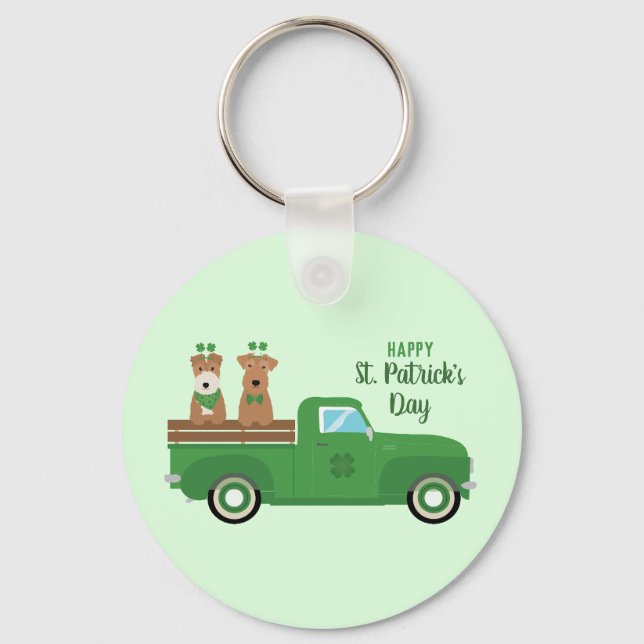 Porte-clés Happy St Patricks Day Wire Fox Terrier Dog (Recto)