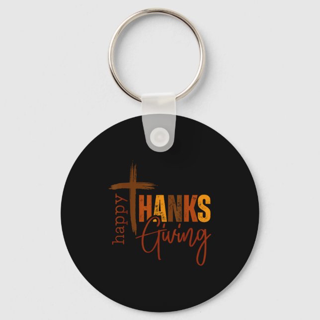 Porte-clés Happy Thanksgiving Christian Cross Turkey Pumpkin  (Recto)