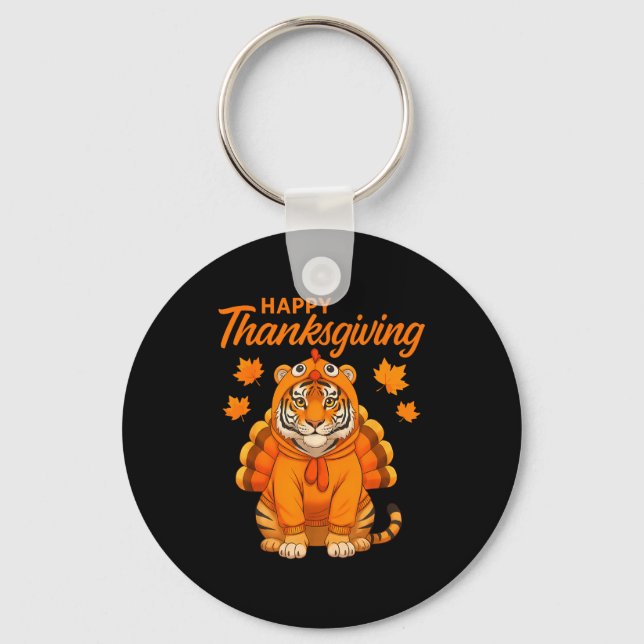 Porte-clés Happy Thanksgiving Tiger Women Boys Girls Kids Out (Recto)