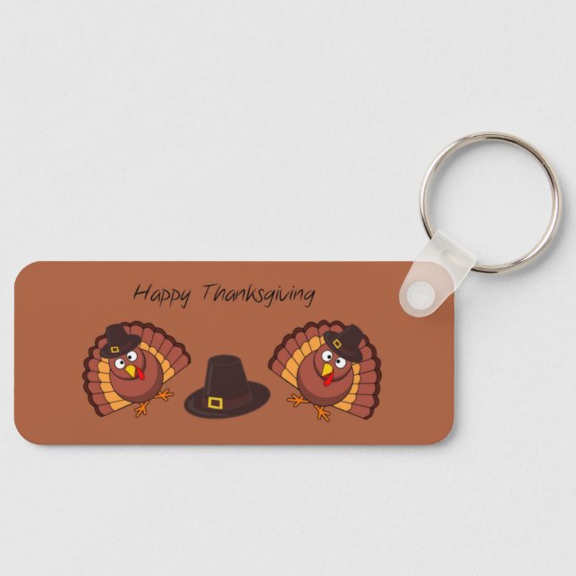 Porte-clés Happy Thanksgiving turkey on brown (Recto)