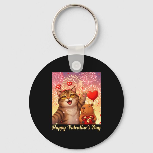 Porte-clés Happy Valentines 2026 Cute Cat Capybara Party Art  (Recto)
