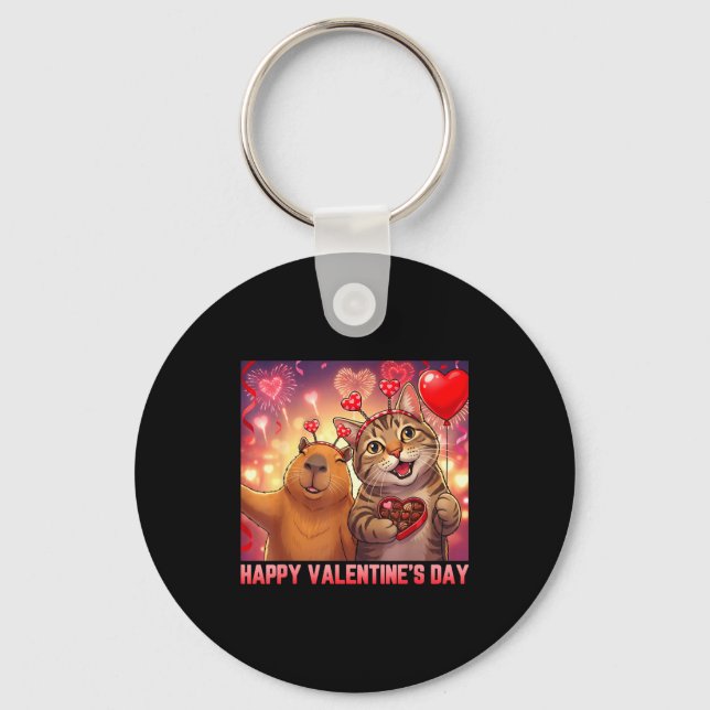 Porte-clés Happy Valentines 2026 Cute Cat Capybara Party Art  (Recto)