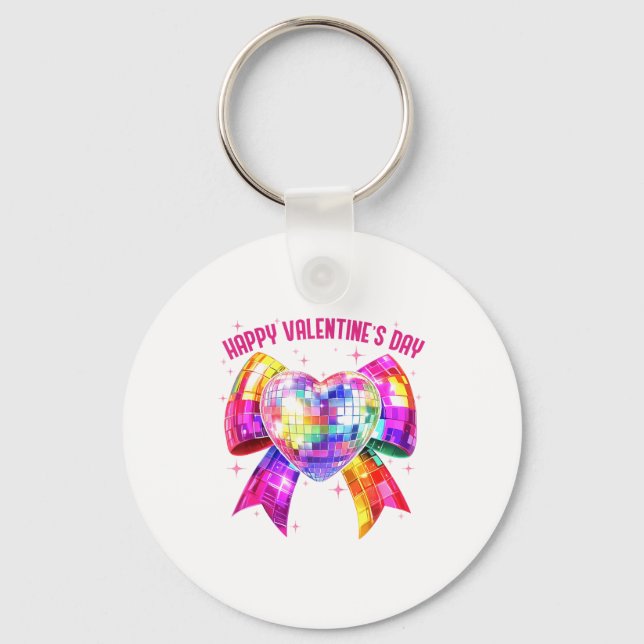 Porte-clés Happy Valentine's Day Coquette Disco Ball Heart Gi (Recto)