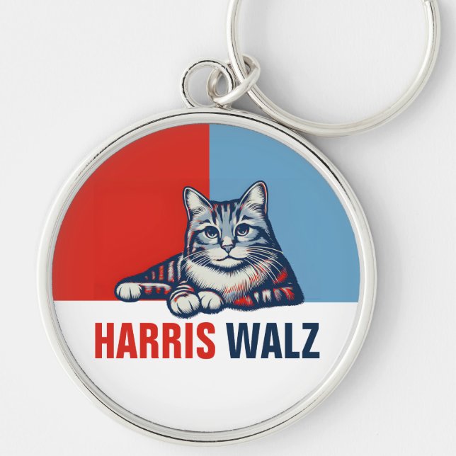 Porte-clés Harris Walz 2024 Manifestement Red Blue Cat (Devant)