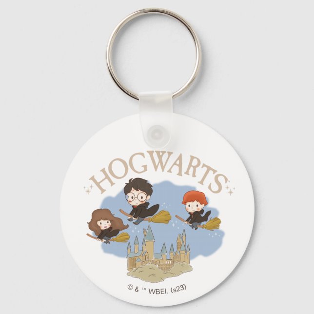 Porte-clés HARRY POTTER™, Hermione & Ron Fly Over HOGWARTS™ (Recto)