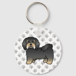 Porte-clés Havanais noir et feu Chien de dessin animé mignon