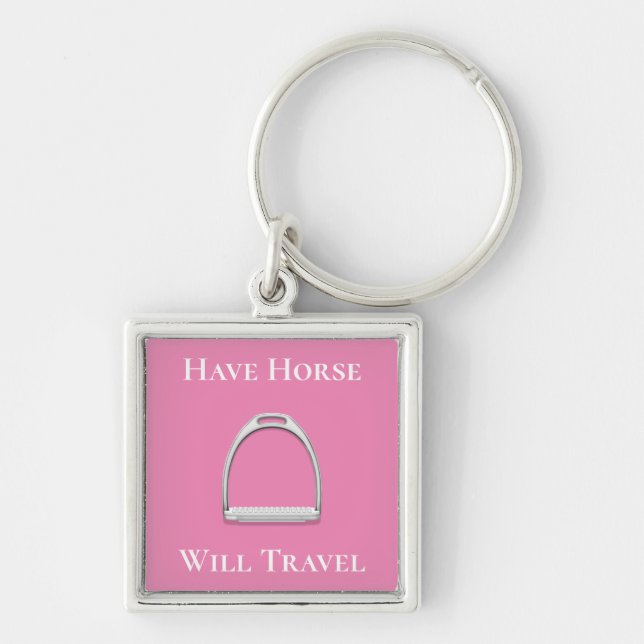 Porte-clés "Have Horse Will Travel" Stirrup Iron on Pink (Devant)