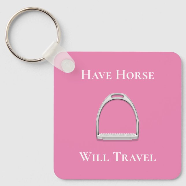 Porte-clés "Have Horse Will Travel" Stirrup Iron on Pink (Recto)