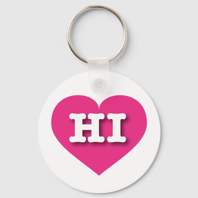 Porte-clés Hawaii Hot Pink Heart - J'aime HI (Recto)