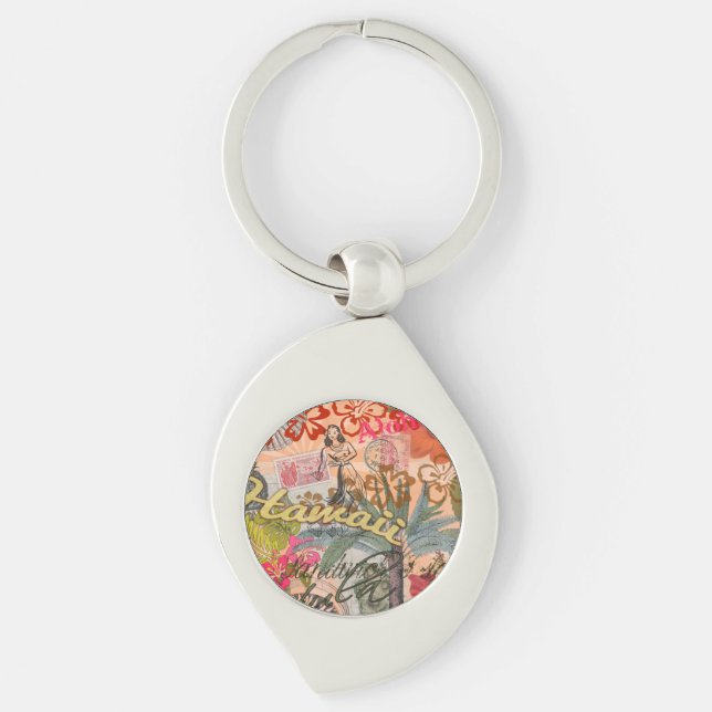 Porte-clés Hawaii Hula Fleur Voyage Vintage (Devant)
