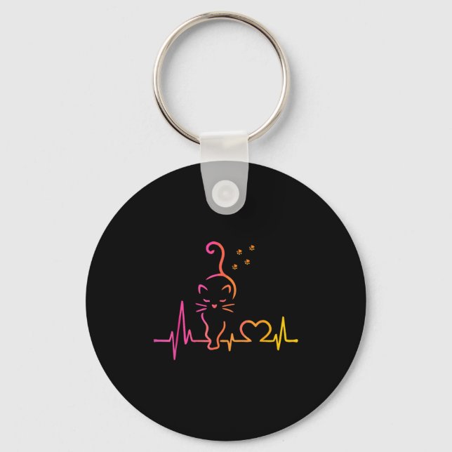 Porte-clés Heartbeat Cat Lover Animal Silhouette Cute Cat  (Recto)