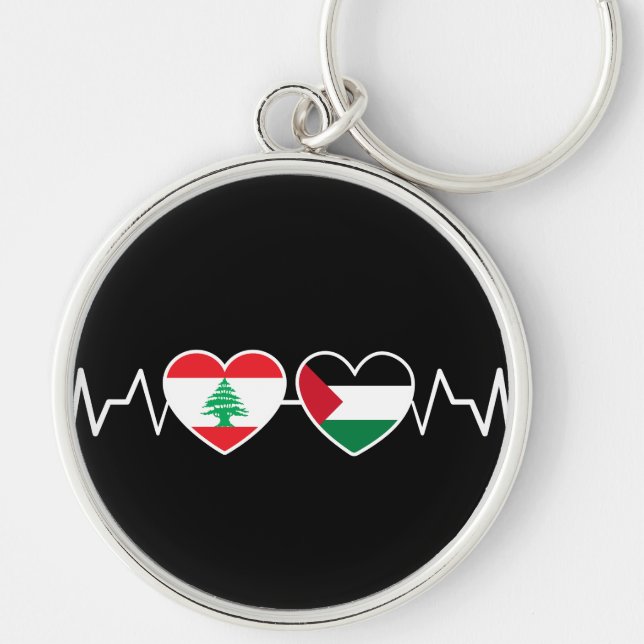 Porte-clés Heartbeat Lebanon Palestine Unity drapeaux. (Devant)