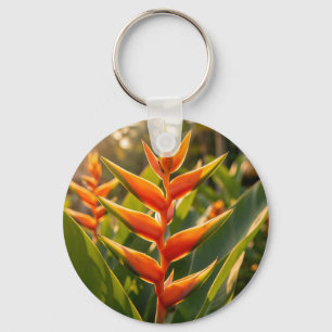 Porte-clés Heliconia Orange Tropical Fleur Heure Dorée 