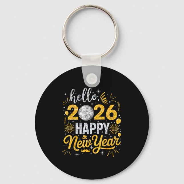 Porte-clés Hello 2026 Happy New Year Fireworks Balloons Famil (Recto)