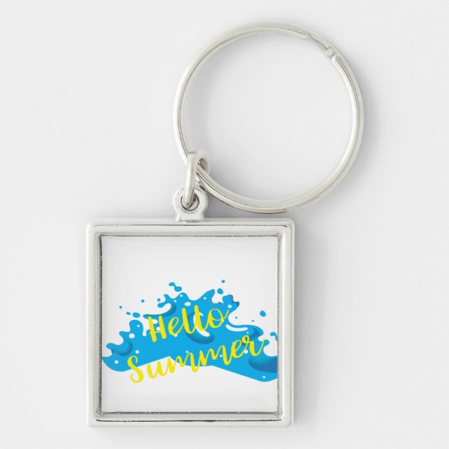 Porte-clés Hello Summer, Waves Graphic, Cool White (Devant)