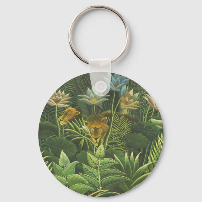 Porte-clés Henri Rousseau Jungle Tropical Lion Impression Vin (Recto)