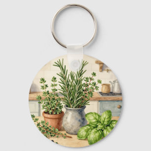 Porte-clés Herbes fraîches de cuisine aquarelle