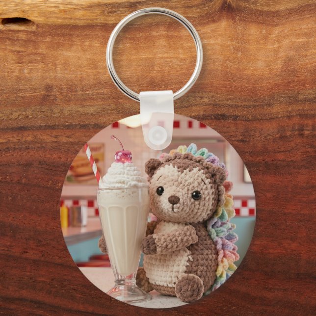 Porte-clés Hérisson au crochet et milkshake au diner rétro (Recto)