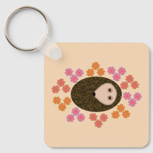 Porte-clés Hérisson dormant et fleurs personnalisées