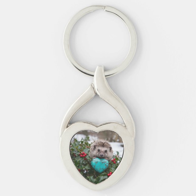 Porte-clés Hérisson mignon de décembre avec cœur turquoise (Devant)