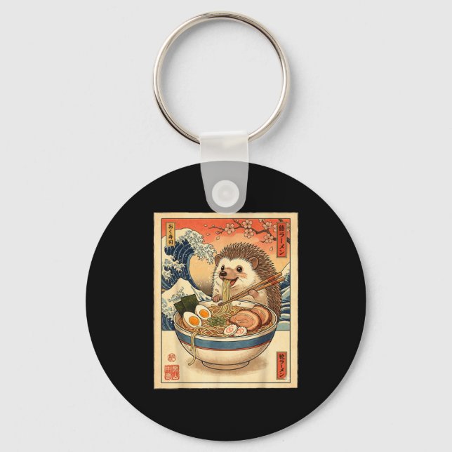Porte-clés Hérisson Mignon Mangeant Un Bol De Nouilles Ramen  (Recto)