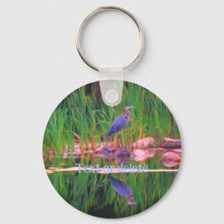 Porte-clés Héron bleu Réflexion Nature Peinture Personnalisée
