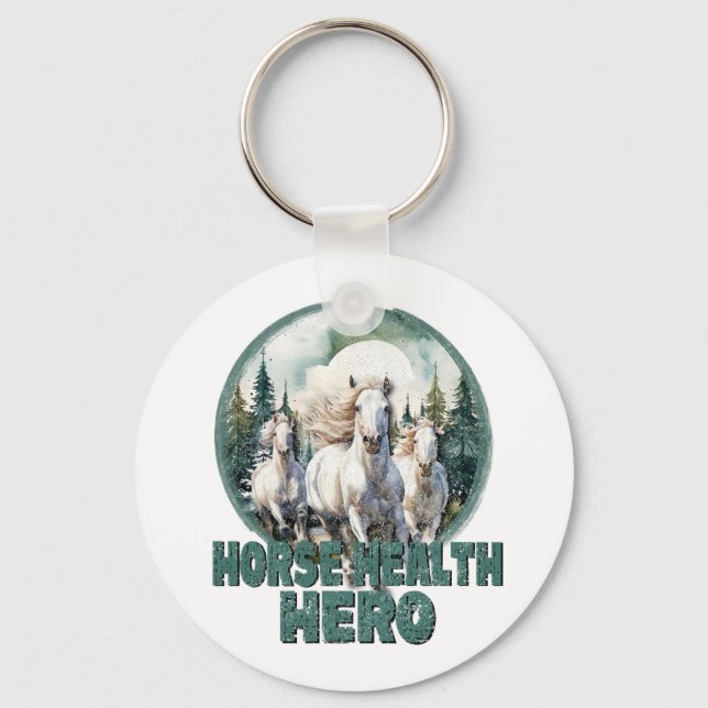 Porte-clés Héros de la santé du cheval, Chevaux blancs d'équi (Recto)