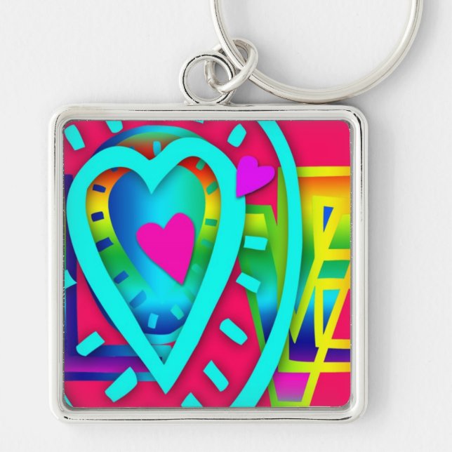 Porte-clés Heureuse Sainte-Valentin Carré de couleurs pop (Devant)