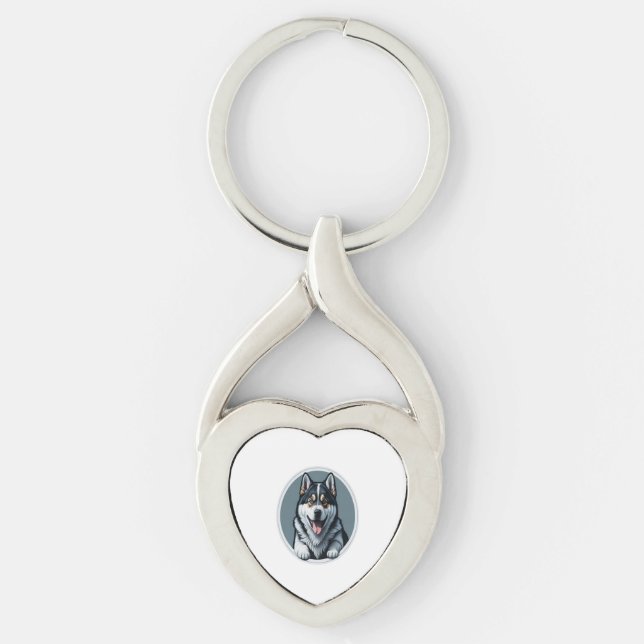 Porte-clés heureux Alaskien Malamute Puppy (Devant)