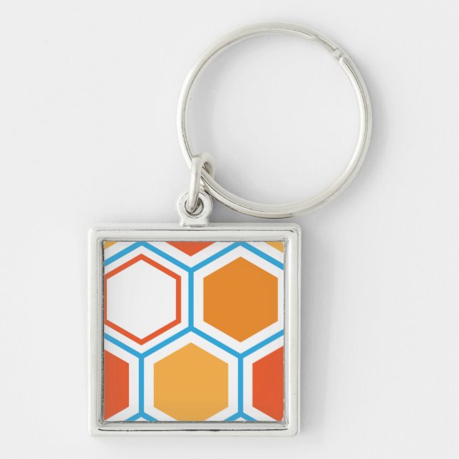 Porte-clés hexagone en orange, bleu et blanc (Devant)