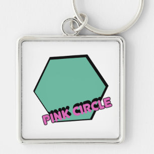 Porte-clés Hexagone vert vintage avec texte rond rose