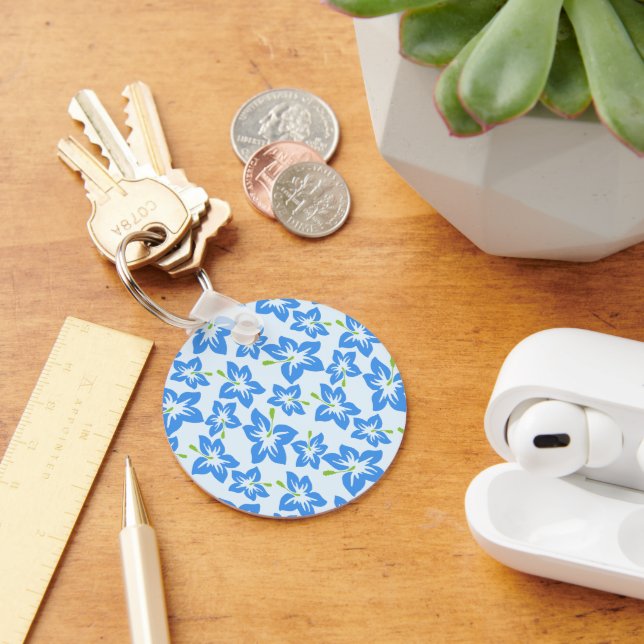 Porte-clés Hibiscus Bleu, Fleurs Bleues, Motif De Fleurs (Bureau)
