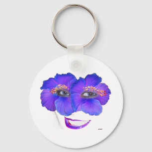 Porte-clés Hibiscus face avec sourire - bleu