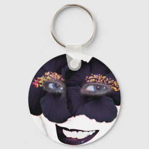 Porte-clés Hibiscus face avec sourire - noir/pourpre