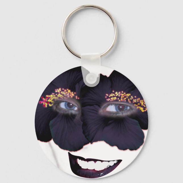 Porte-clés Hibiscus face avec sourire - noir/pourpre (Recto)