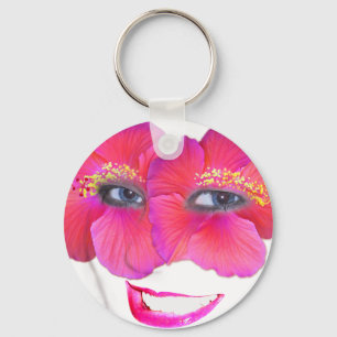 Porte-clés Hibiscus face avec sourire - rose