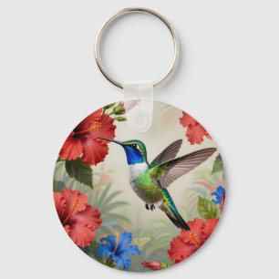 Porte-clés Hibiscus floral vibrant colibri
