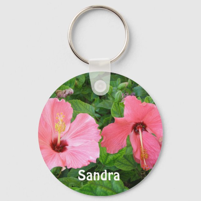 Porte-clés Hibiscus Rose Ajouter Un Nom (Recto)