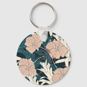 Porte-clés Hibiscus rose tropical, arrière - plan sombre