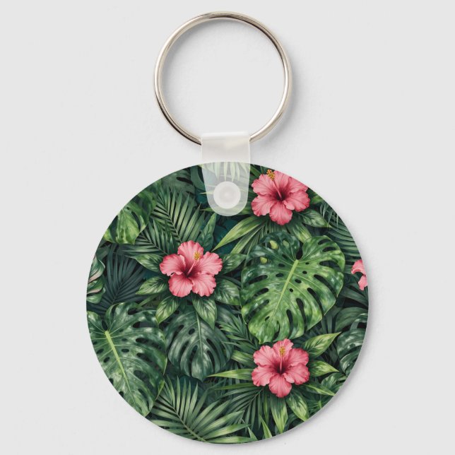 Porte-clés Hibiscus Tropical Monstera Motif Jungle (Recto)