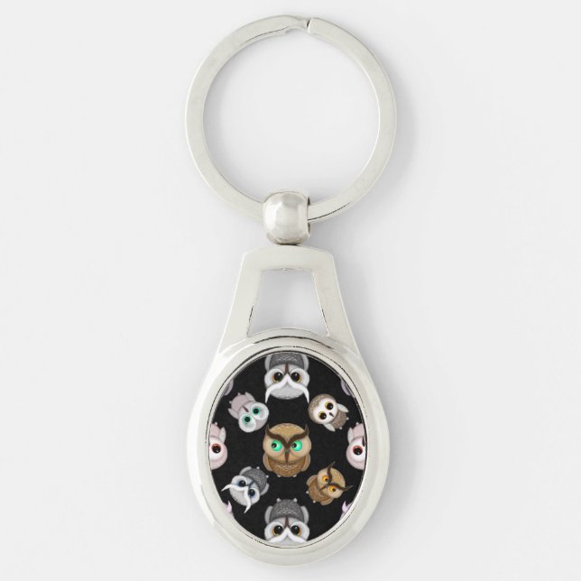 Porte-clés Hibou amusant sur fond noir (Devant)