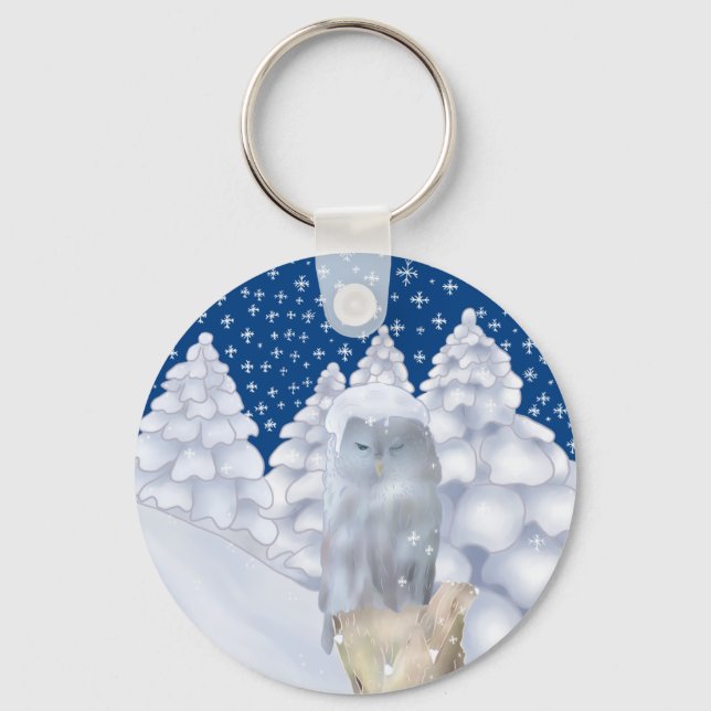 Porte-clés Hibou dans la neige (Recto)