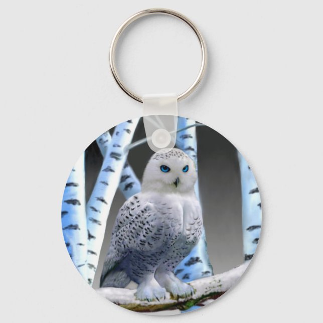 Porte-clés Hibou des neiges aux yeux bleus (Recto)