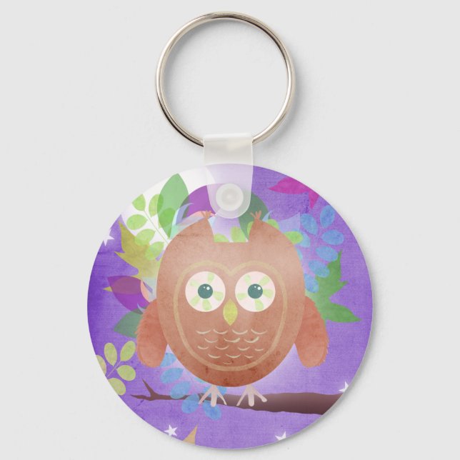 Porte-clés hibou en papier - violet - porte - clé (Recto)